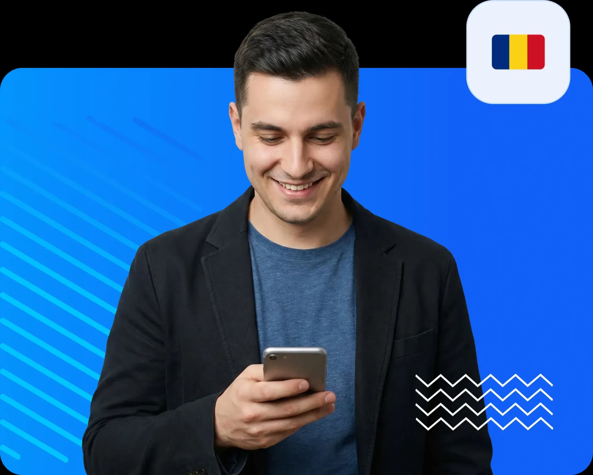 Man using smartphone to send money to romania 910583cf4b.