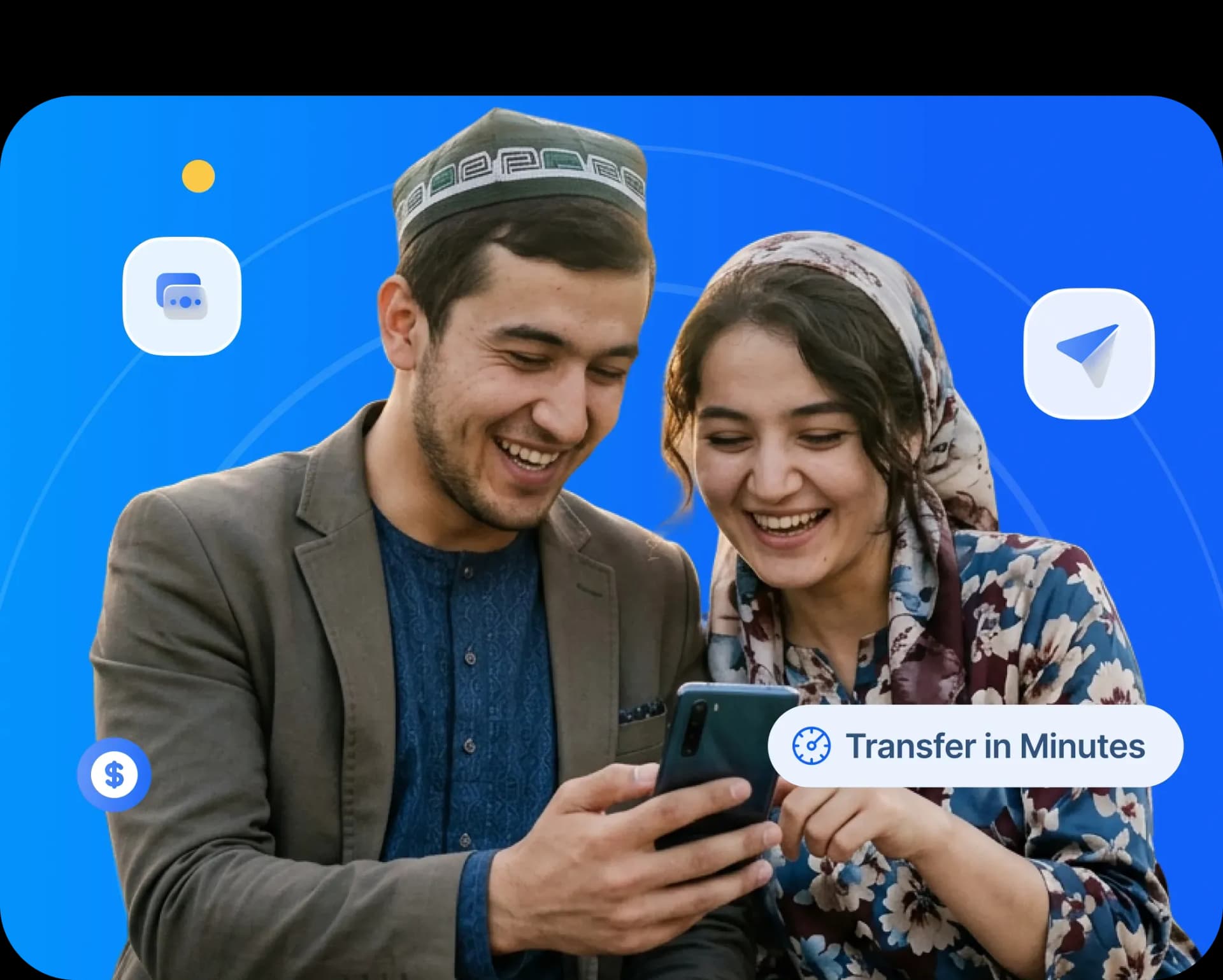 Couple using phone to send money to uzbekistan 6505855109.