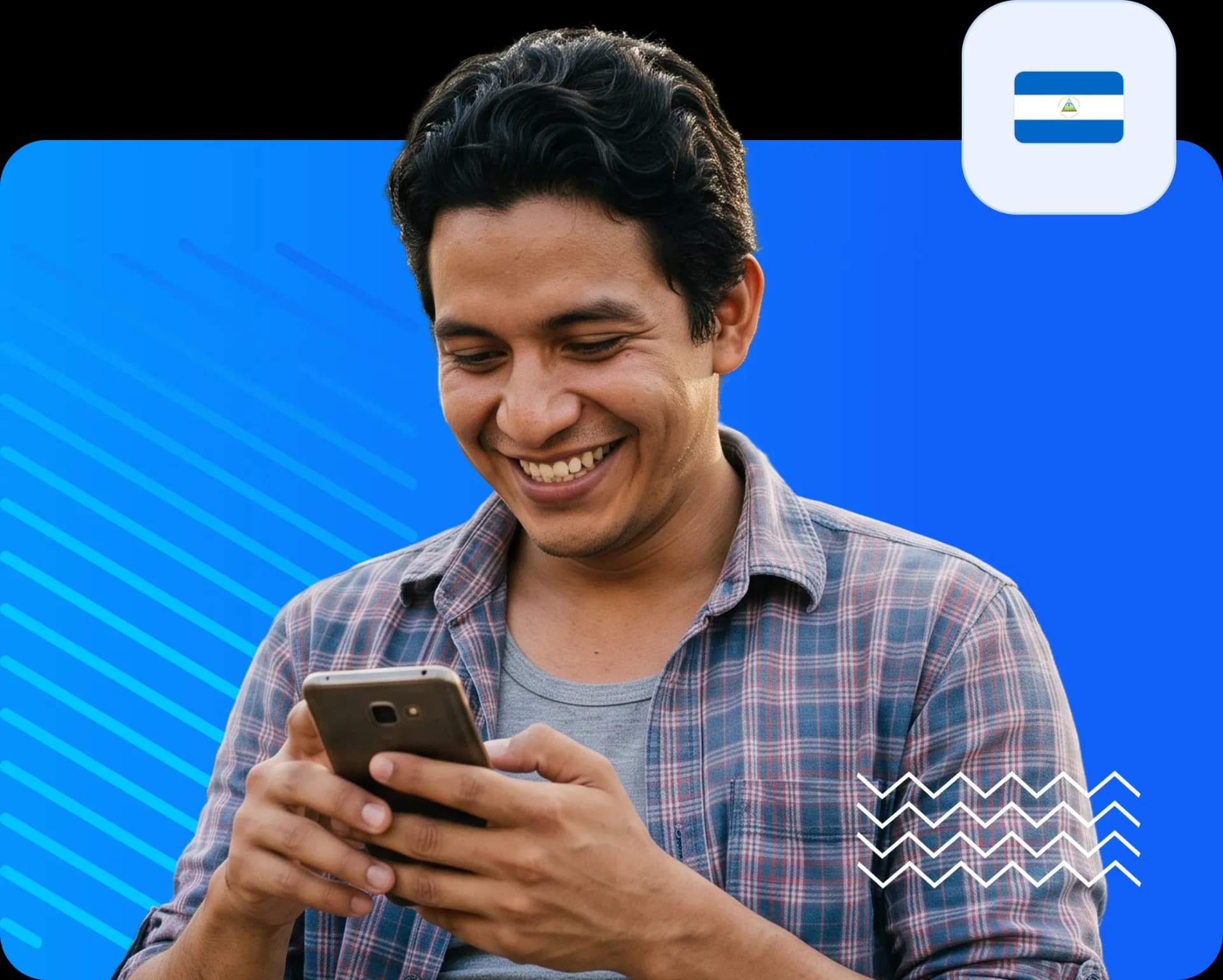 Man using smartphone to send money to nicaragua e40902e048.