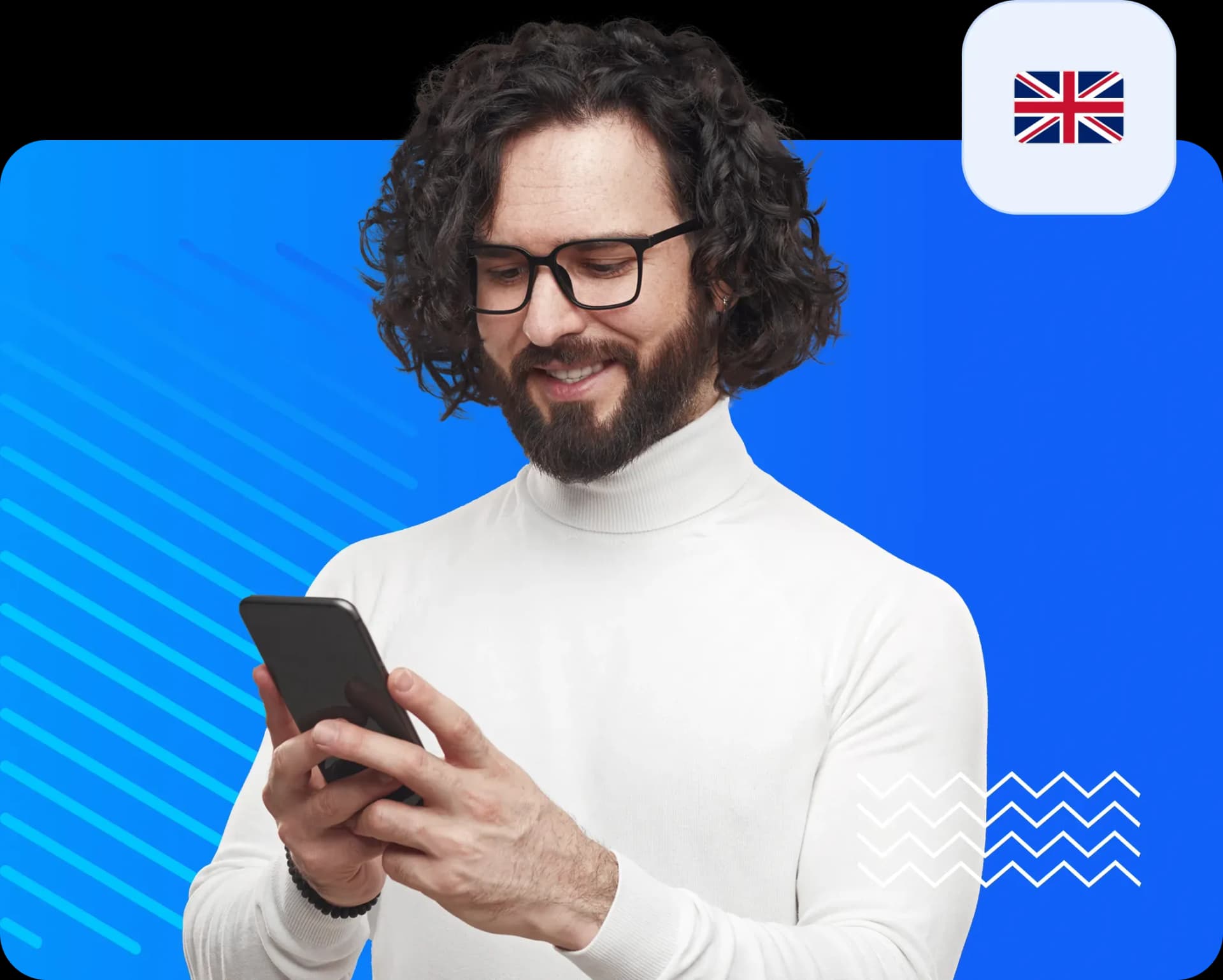 Man using smartphone to send money to uk eb79600674.